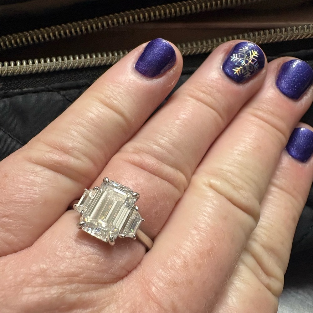 Ring silver moissanite three stone ring